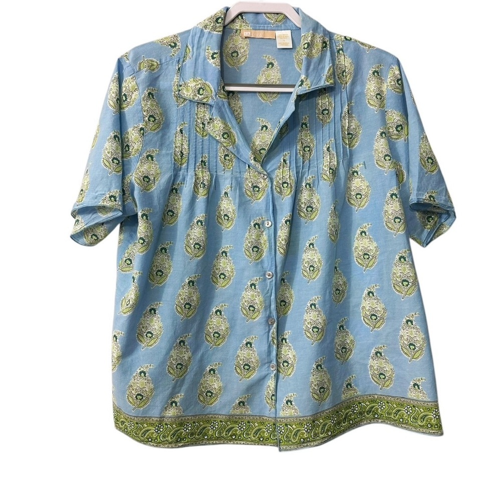 La Cera Blue Paisley Pajama Lounge Shirt